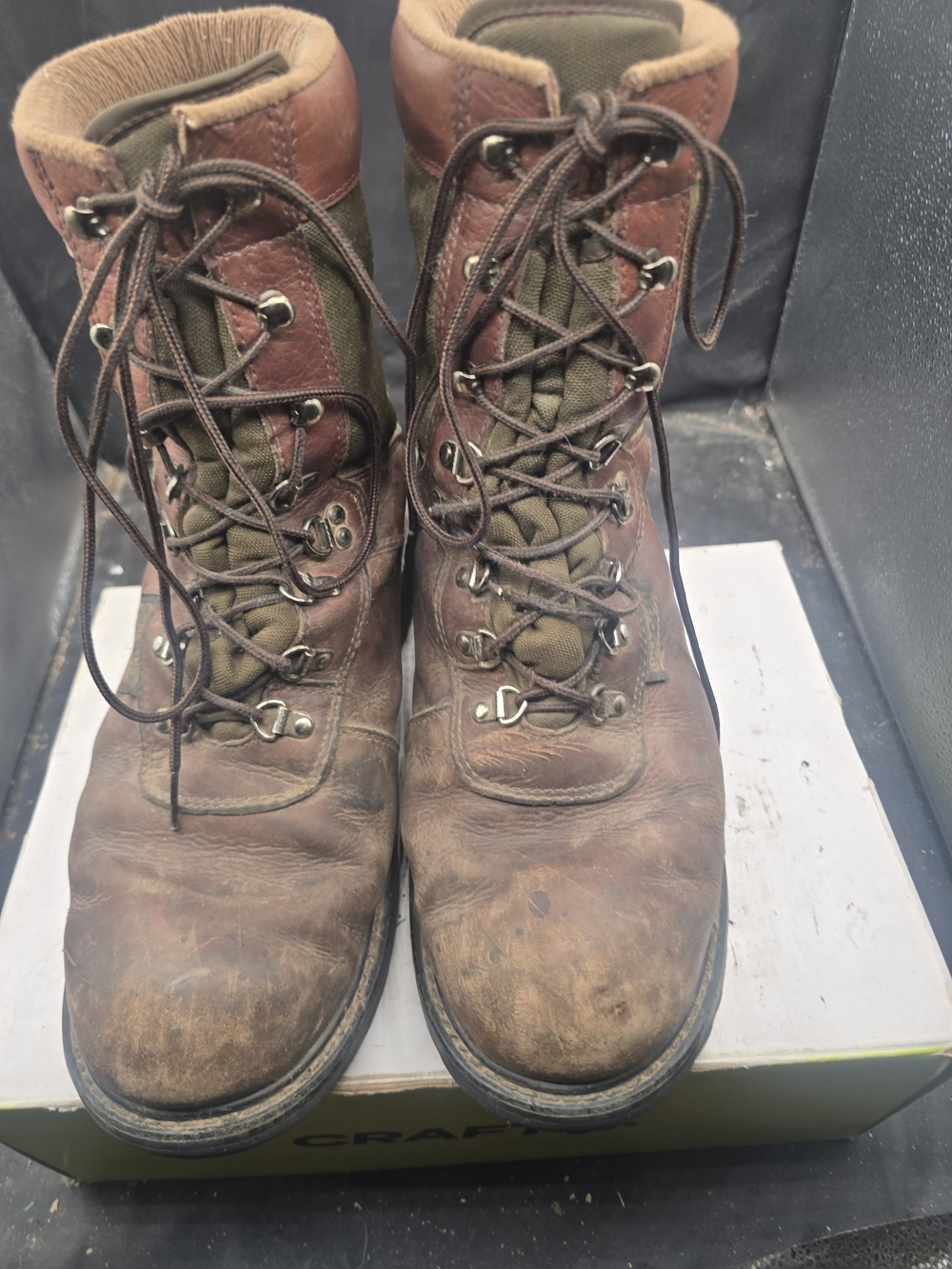 Rocky Brown Leather Work Boots with Olive Fabric Panels
